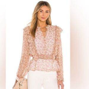 Yumi Kim Angels Eyes Blush Clover Top Floral Smocked Blouse Size S